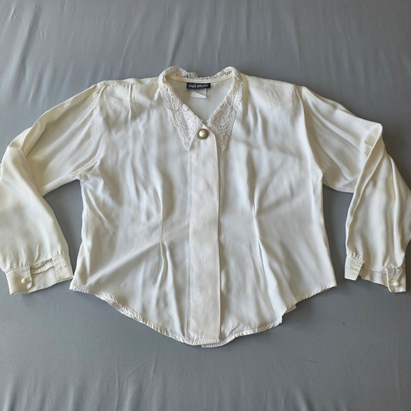 Vintage Hot Stuff Blouse Womens Small Cream Crochet Lace Secretary Career - Picture 1 of 5
